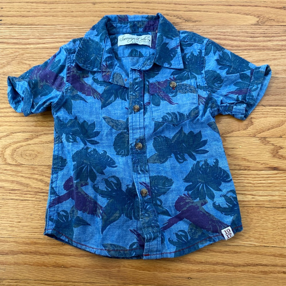 Sovereign Code Blue and Purple Dinosaur Print Button Down Shirt